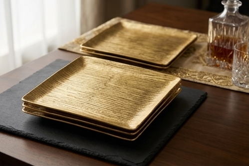 The Aura Square Platter – Textured Brass Finish - Image 4