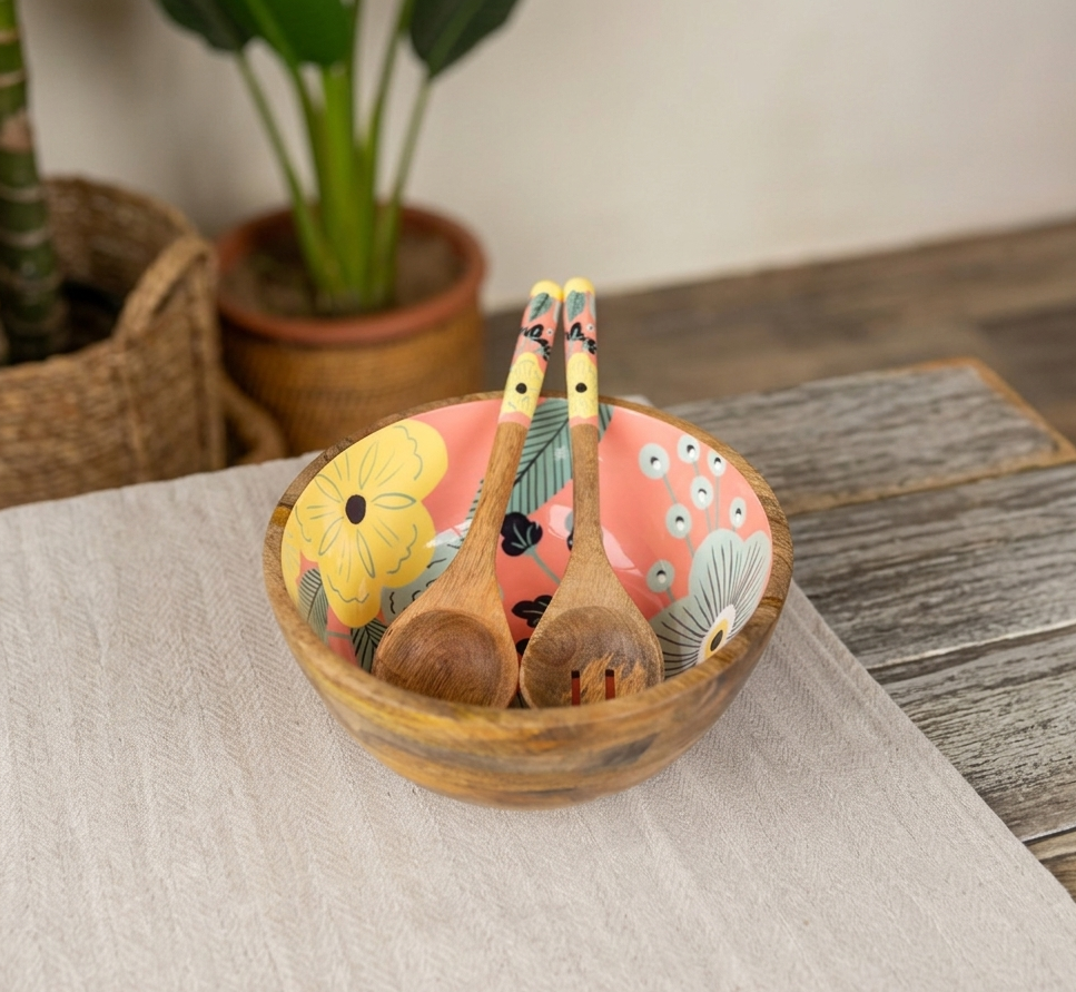 Salad bowl with two serving spoons - Image 4