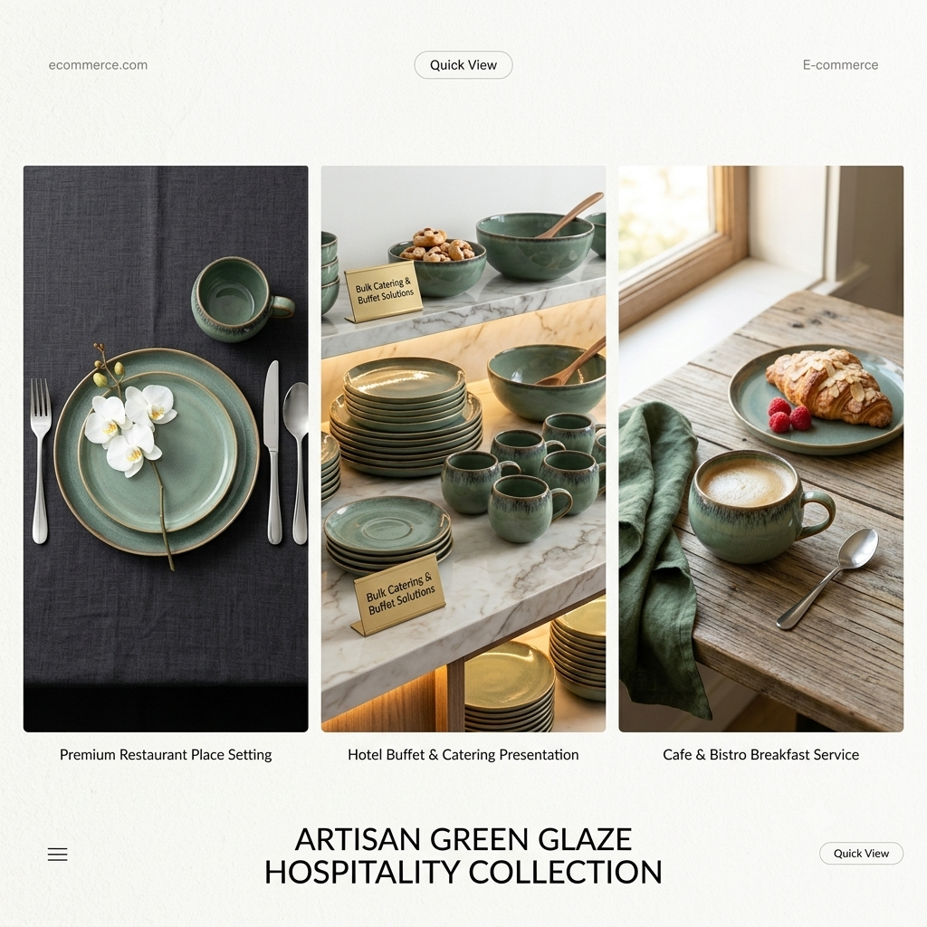 VerdeQuale, hotel tableware, hospitality crockery, ceramic dinnerware, restaurant tableware, luxury hotel crockery, ceramic plates, ceramic cups, resort tableware, India-made hospitality products.